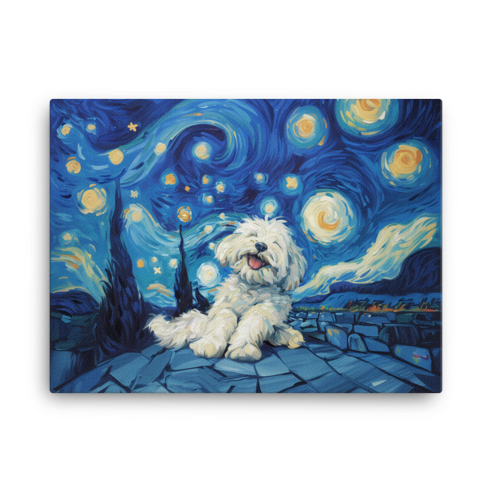 Van Gogh's Starry Night with a Happy Coton de Tulear.