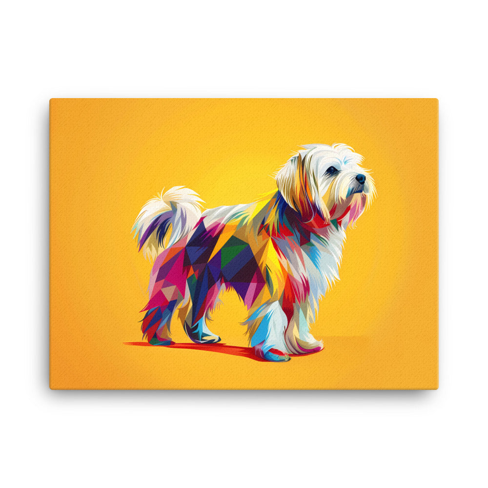 A Geometric Coton de Tulear Graphic with origami inspired color blocks.