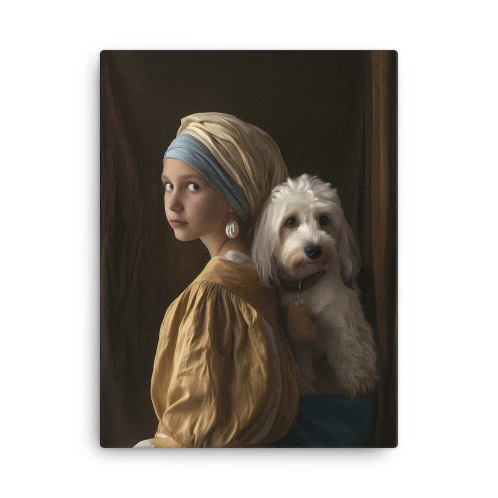 A Coton De Tulear dog stars in the painting "Girl with a Pearl Earing" 