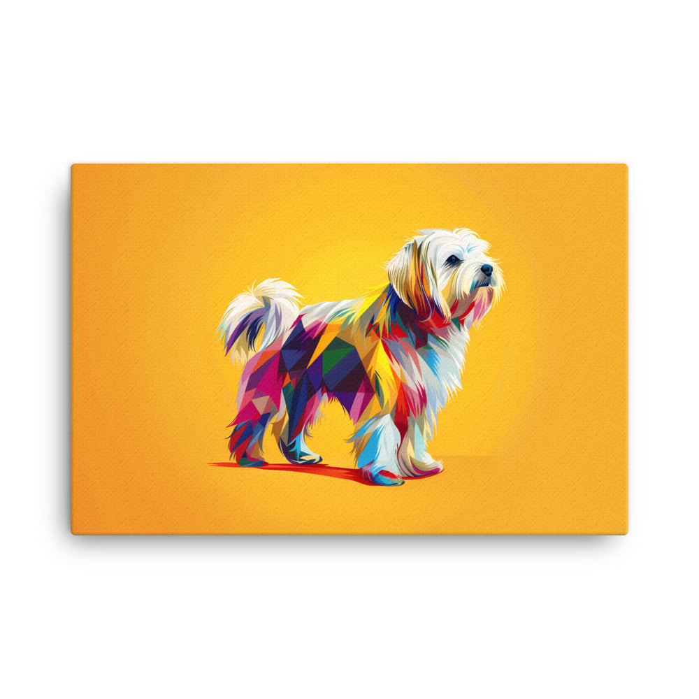 A Geometric Coton de Tulear Graphic with origami inspired color blocks.