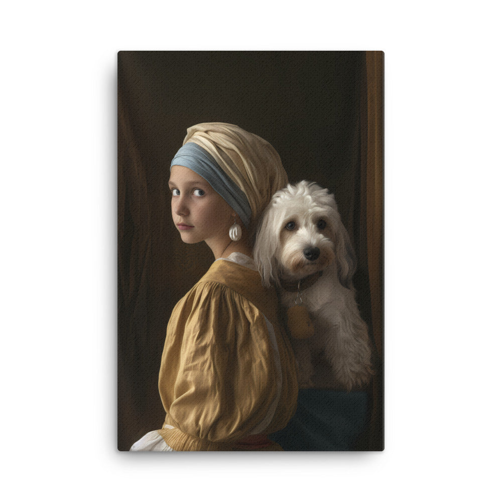 A Coton De Tulear dog stars in the painting "Girl with a Pearl Earing" 