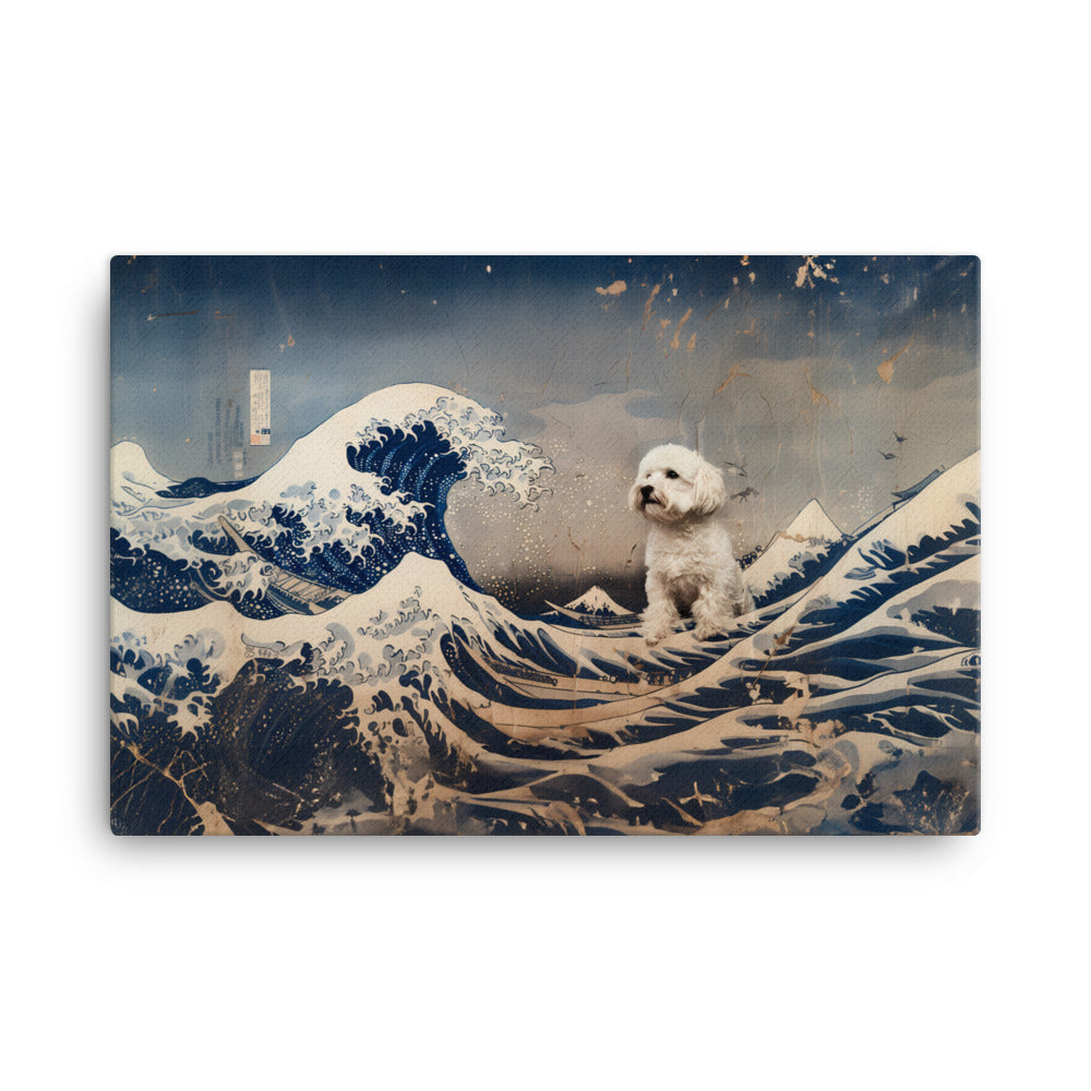 Coton De Tulear dog in Japanese Ocean Painting