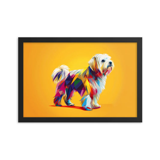 A Geometric Coton de Tulear Graphic with origami inspired color blocks.