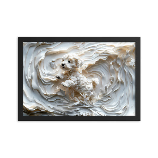 A Coton de Tulear relief with swirling background, all white. 