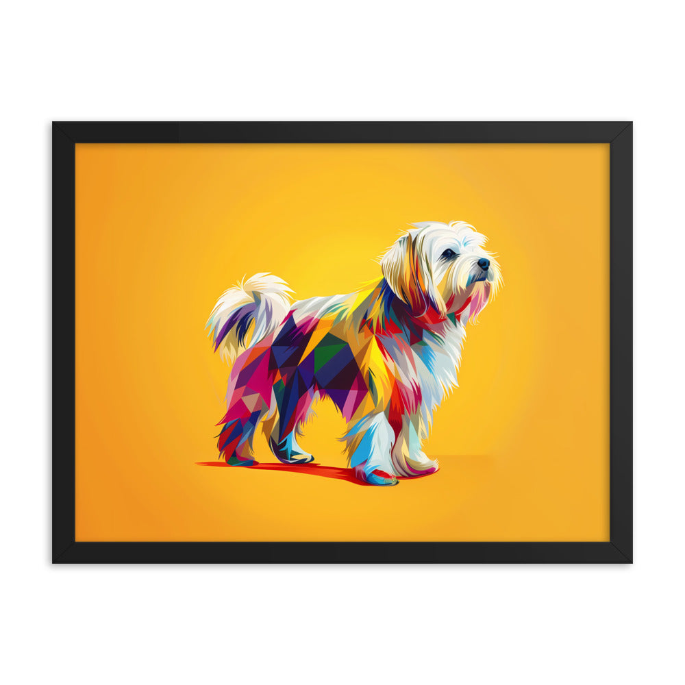 A Geometric Coton de Tulear Graphic with origami inspired color blocks.