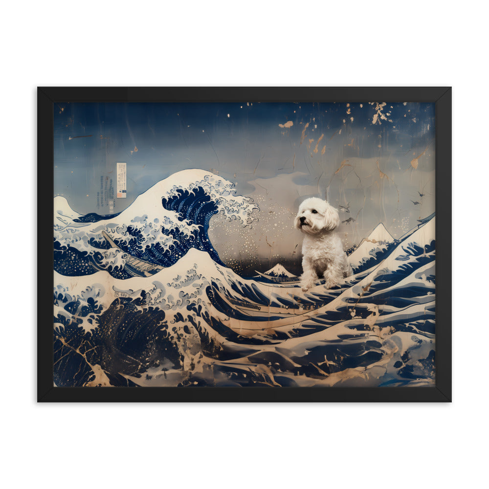 Coton De Tulear dog in Japanese Ocean Painting