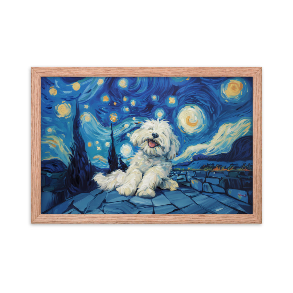 Van Gogh's Starry Night with a Happy Coton de Tulear.