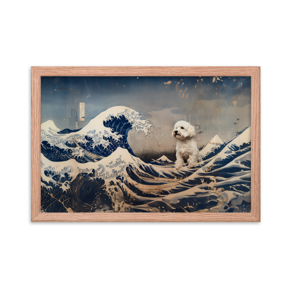 Coton De Tulear dog in Japanese Ocean Painting