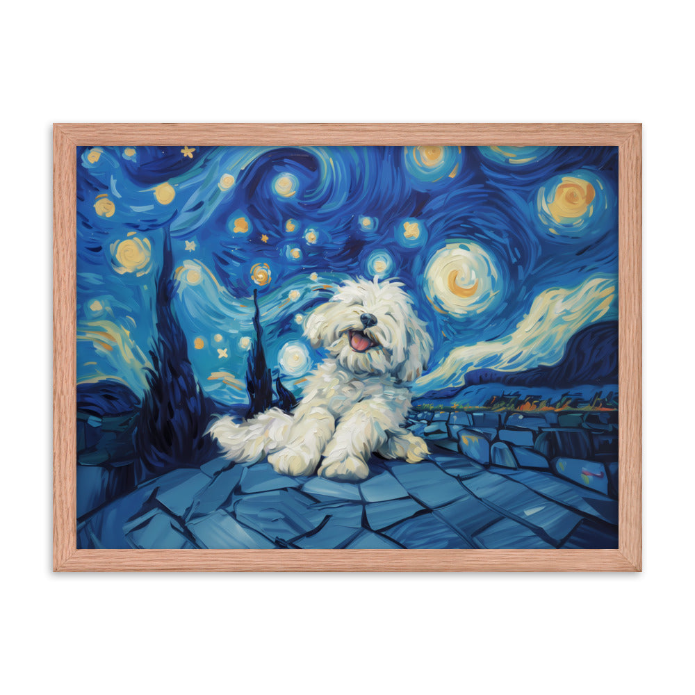 Van Gogh's Starry Night with a Happy Coton de Tulear.