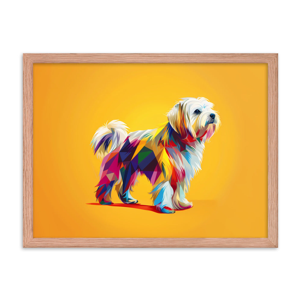 A Geometric Coton de Tulear Graphic with origami inspired color blocks.