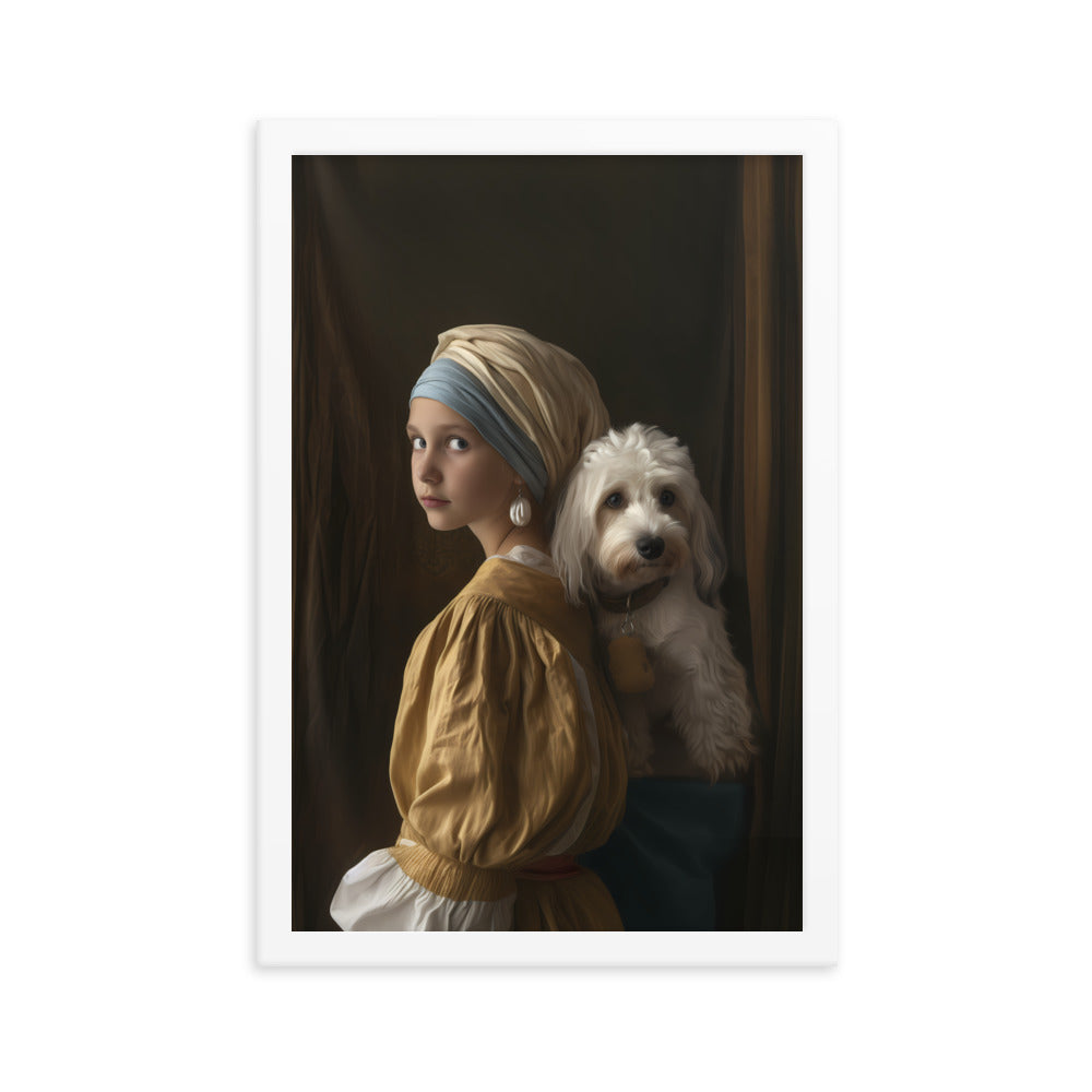 A Coton De Tulear dog stars in the painting "Girl with a Pearl Earing" 