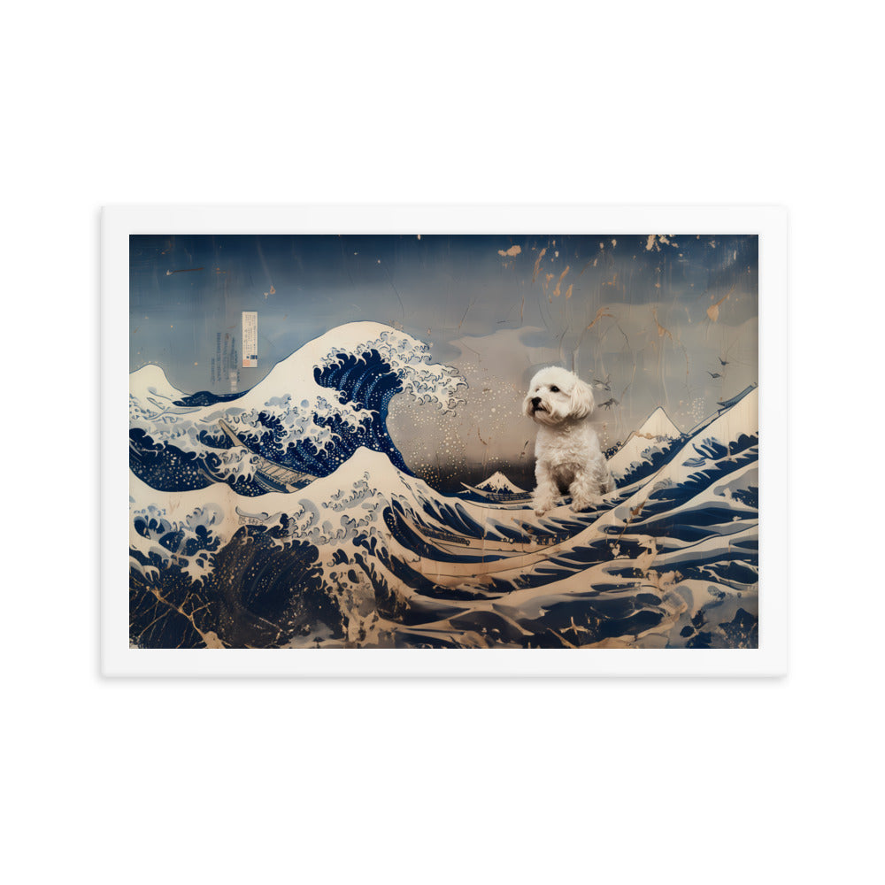 Coton De Tulear dog in Japanese Ocean Painting