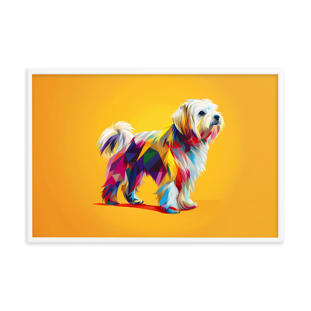 A Geometric Coton de Tulear Graphic with origami inspired color blocks.