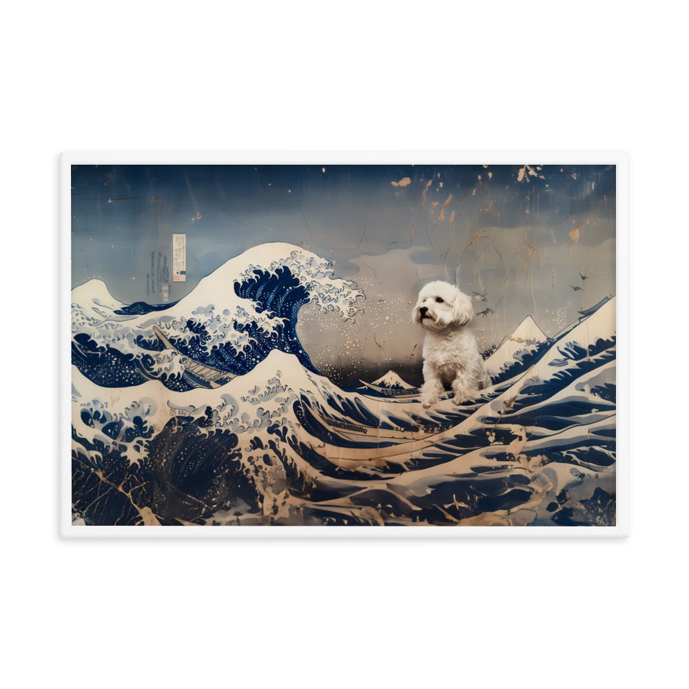 Coton De Tulear dog in Japanese Ocean Painting