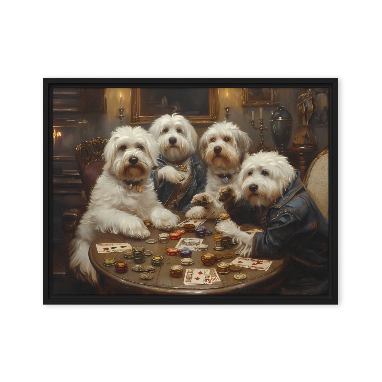 Coton de Tulears play a round of poker.