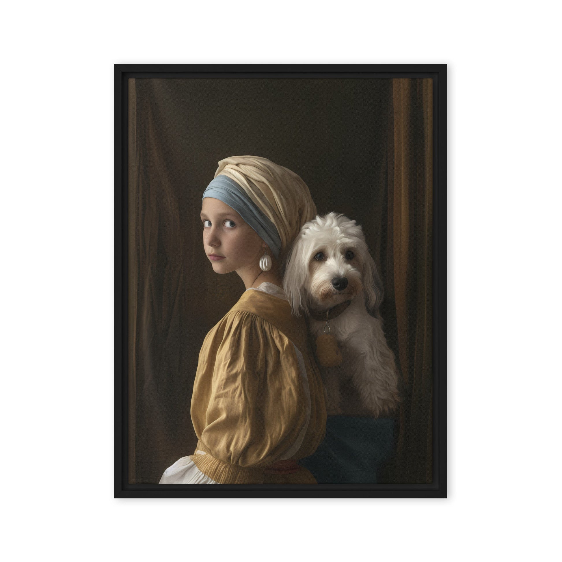 A Coton De Tulear dog stars in the painting "Girl with a Pearl Earing" 