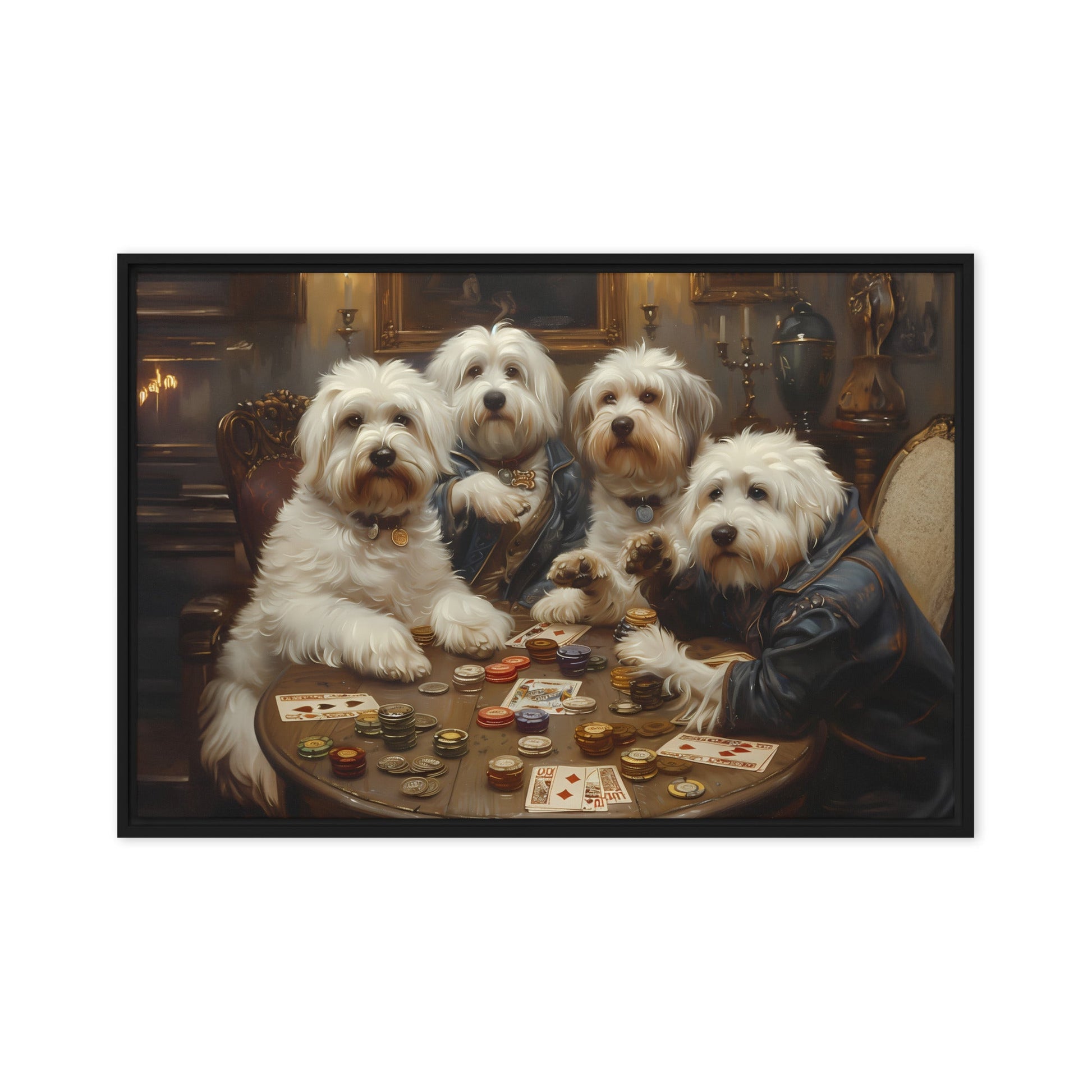 Coton de Tulears play a round of poker.