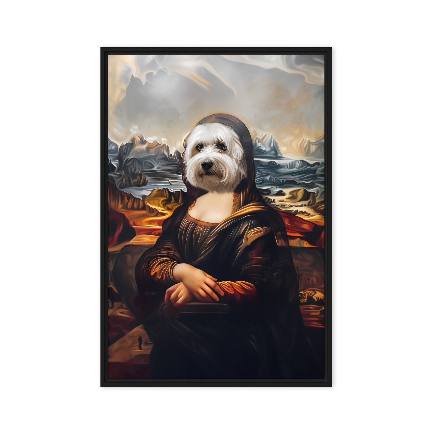 A Coton de Tulear head on the Mona Lisa.