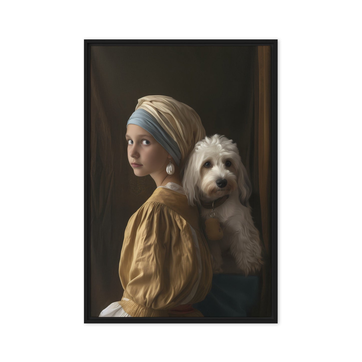 A Coton De Tulear dog stars in the painting "Girl with a Pearl Earing" 