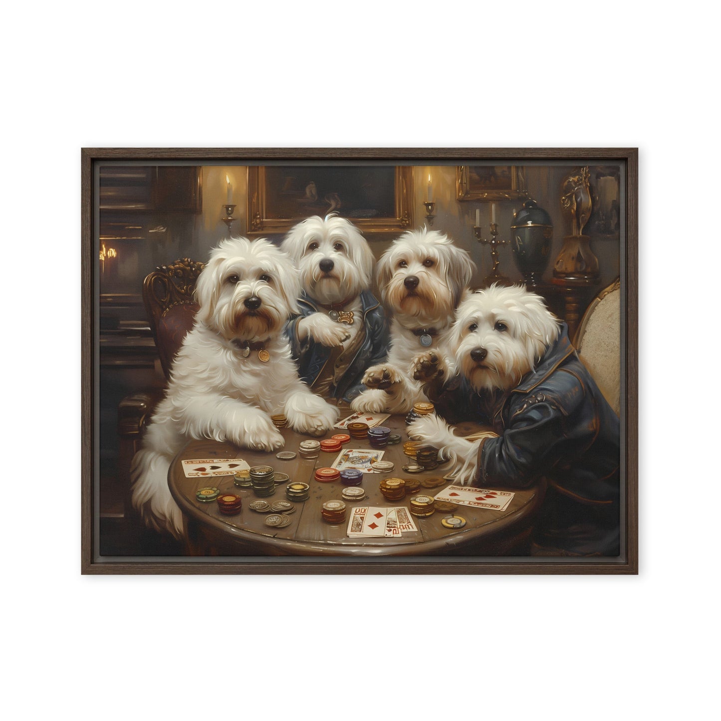 Coton de Tulears play a round of poker.