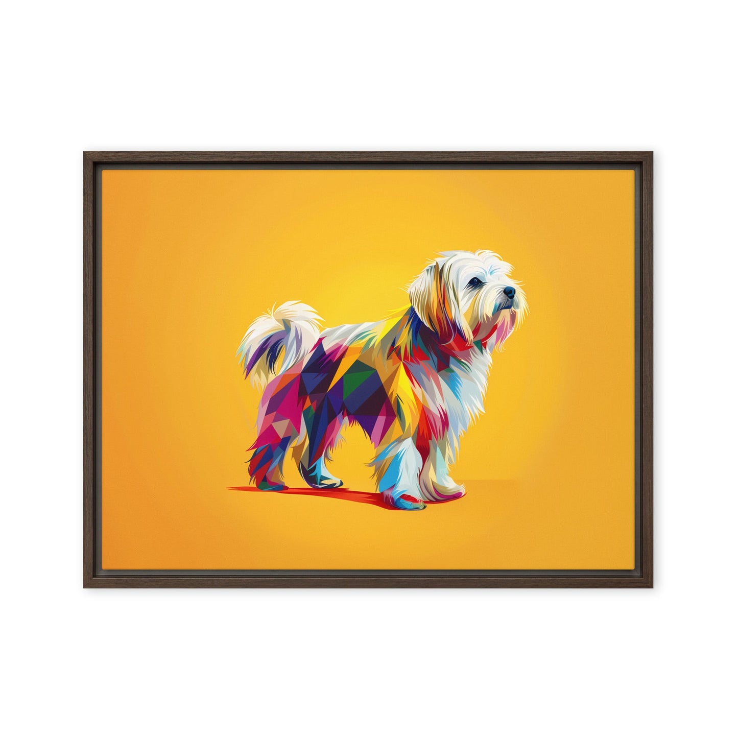 A Geometric Coton de Tulear Graphic with origami inspired color blocks.