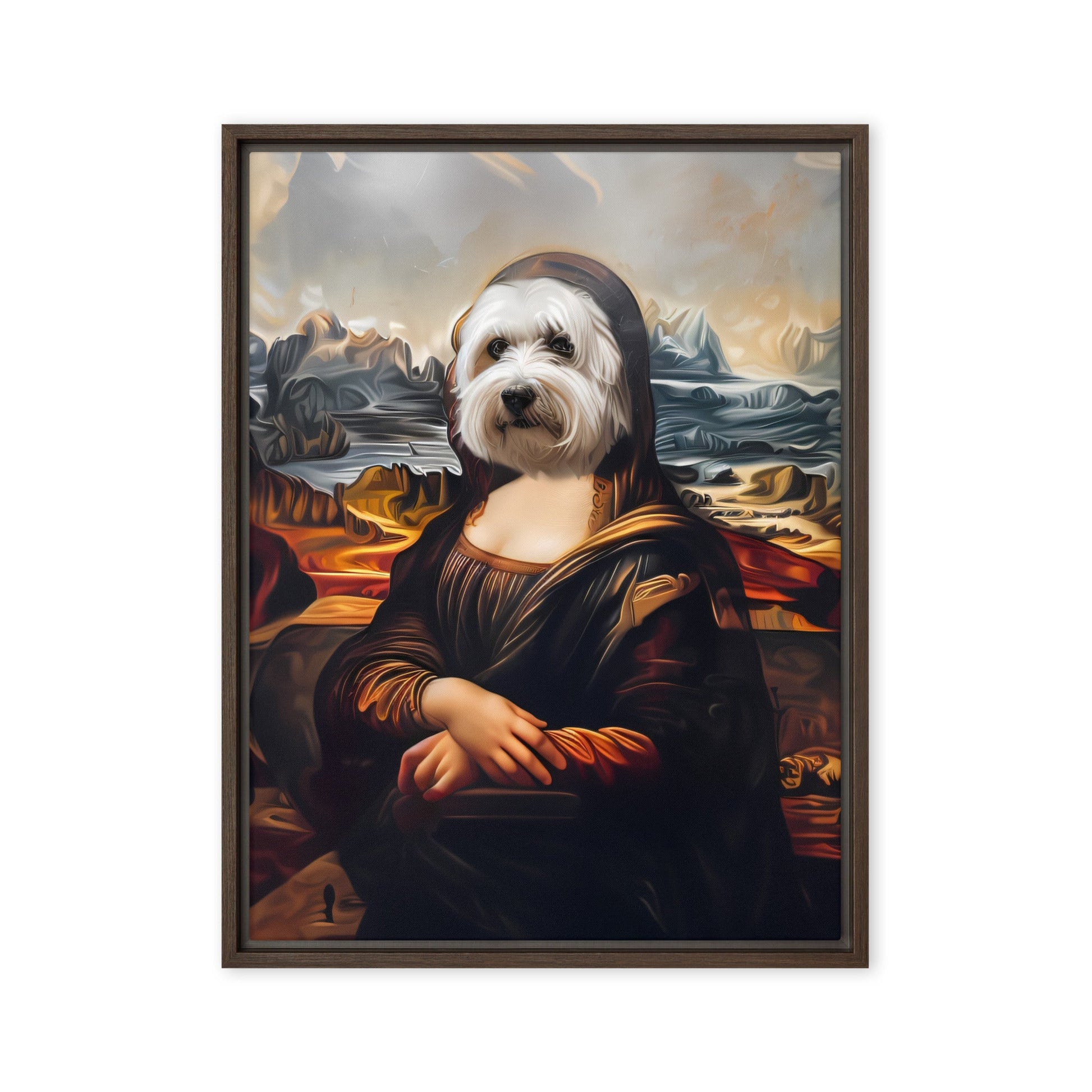 A Coton de Tulear head on the Mona Lisa.