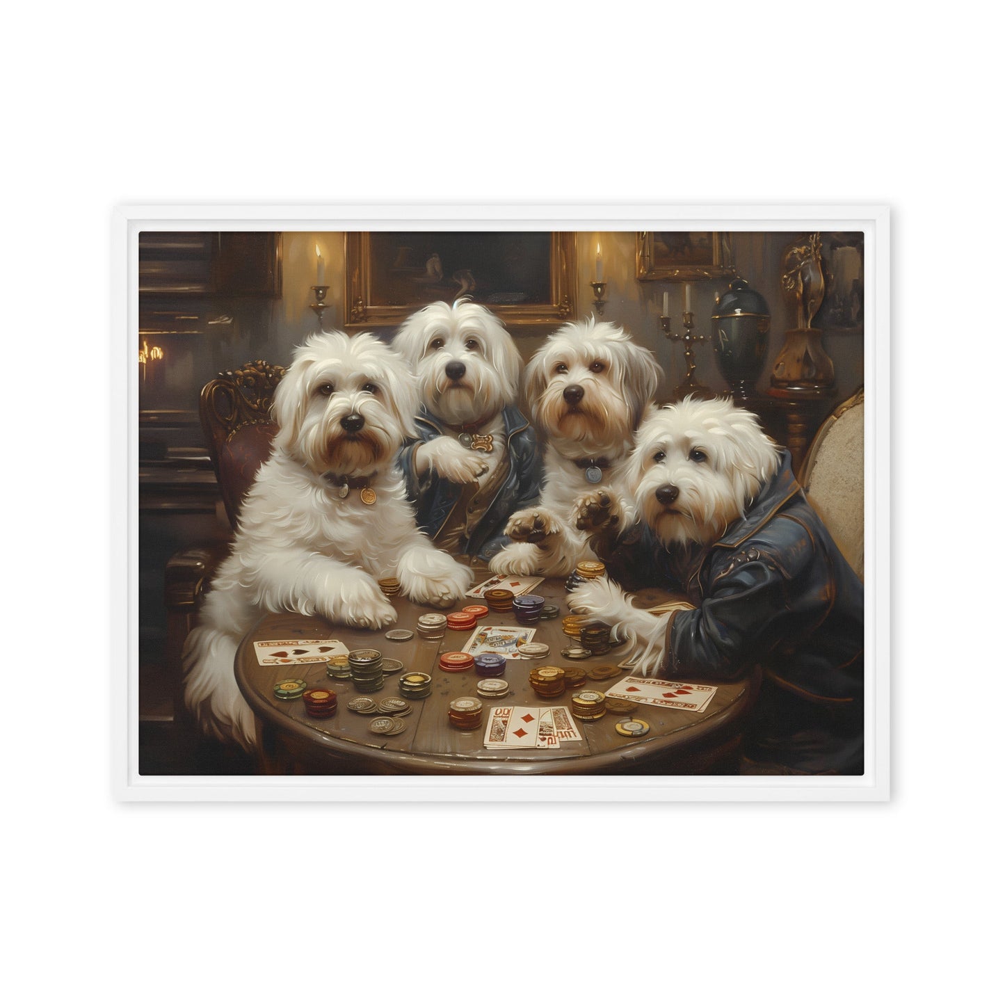 Coton de Tulears play a round of poker.