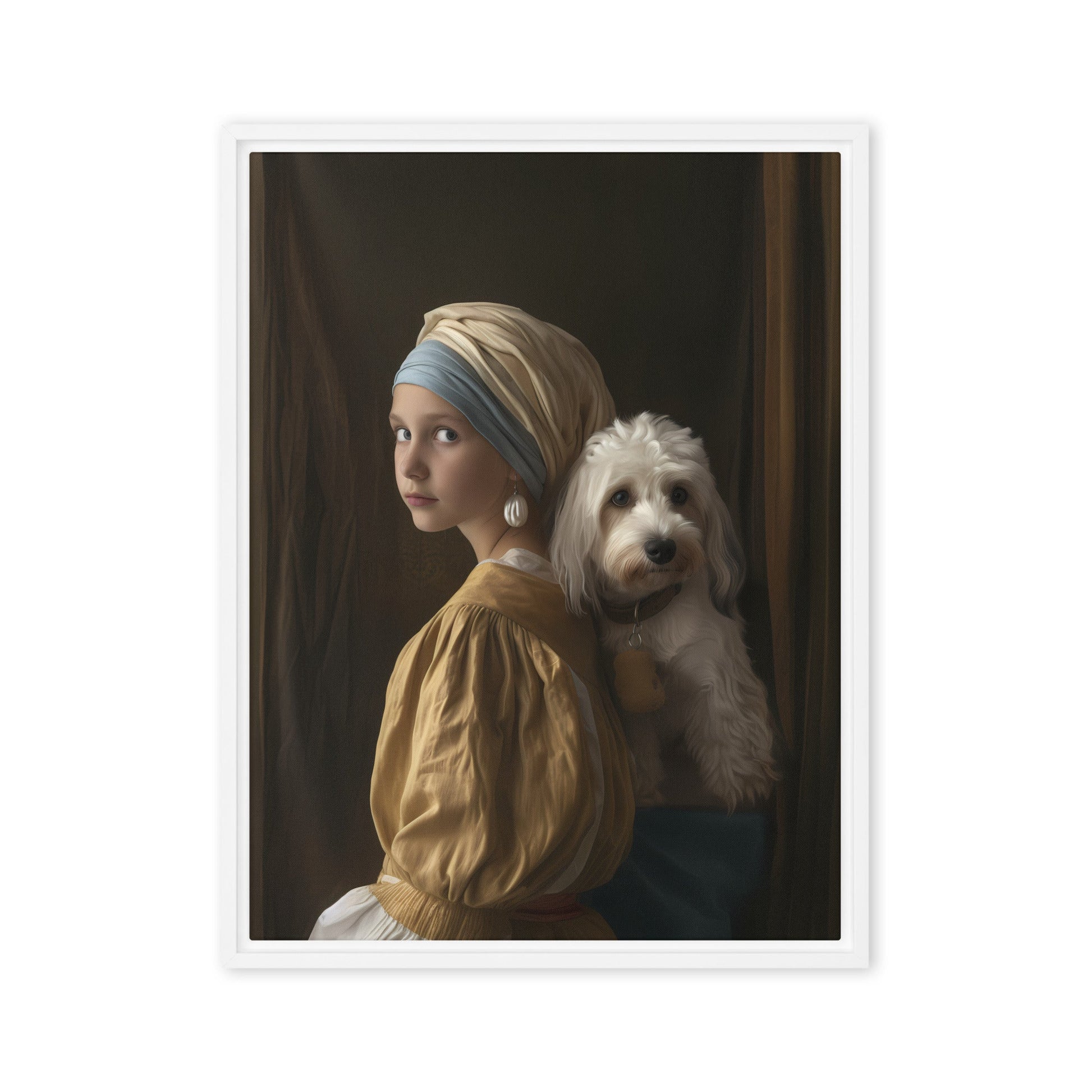 A Coton De Tulear dog stars in the painting "Girl with a Pearl Earing" 