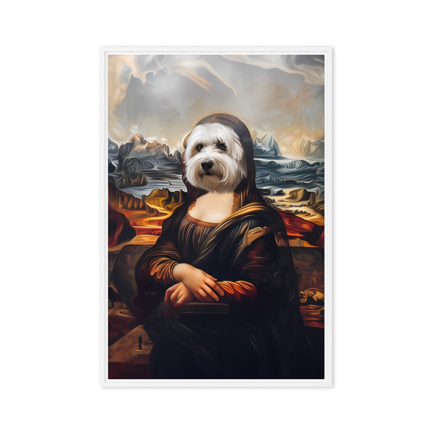 A Coton de Tulear head on the Mona Lisa.