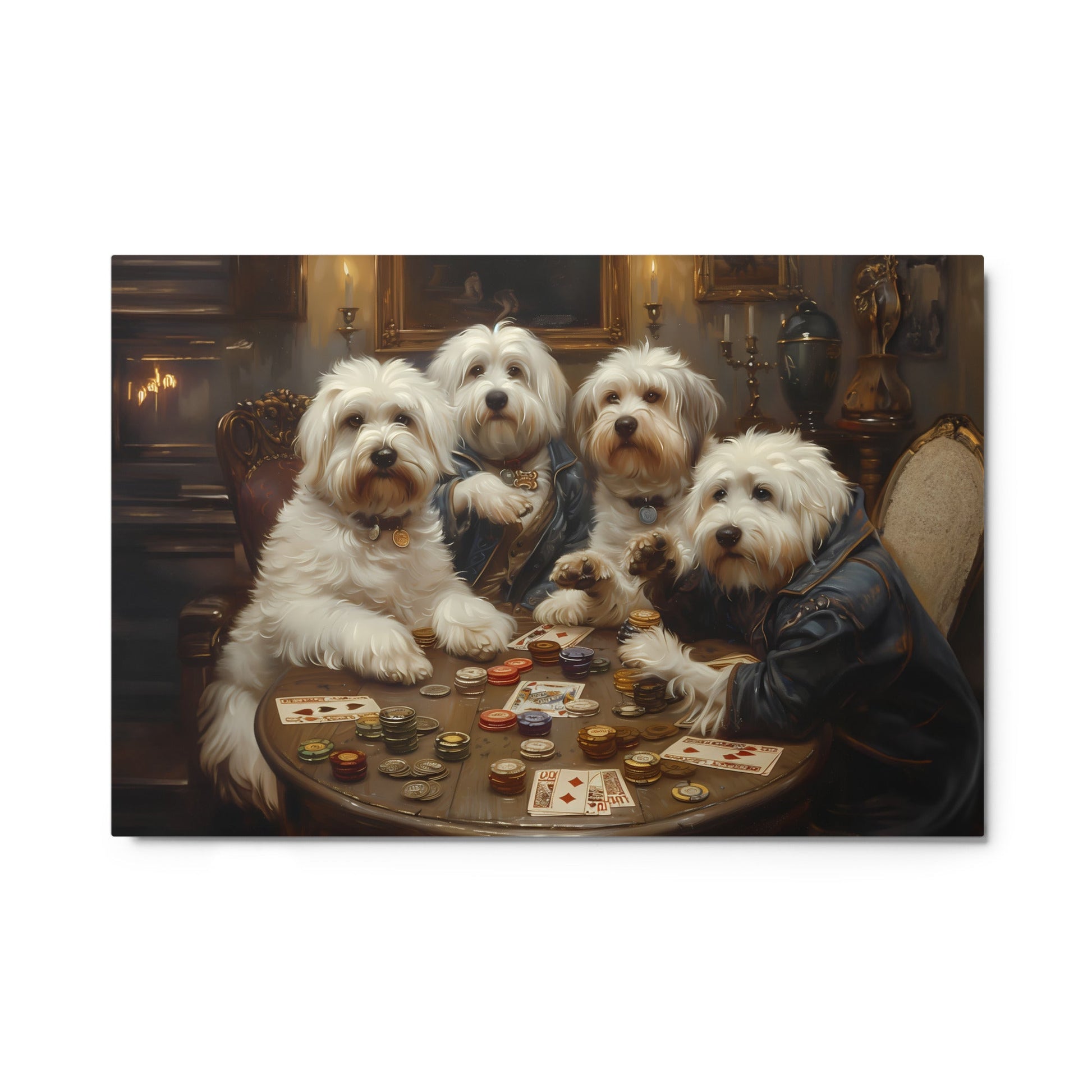 Coton de Tulears play a round of poker.