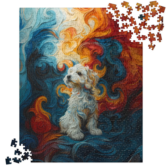 Coton de Tulear Abstract Art with swirls of color in background, jigsaw puzzle