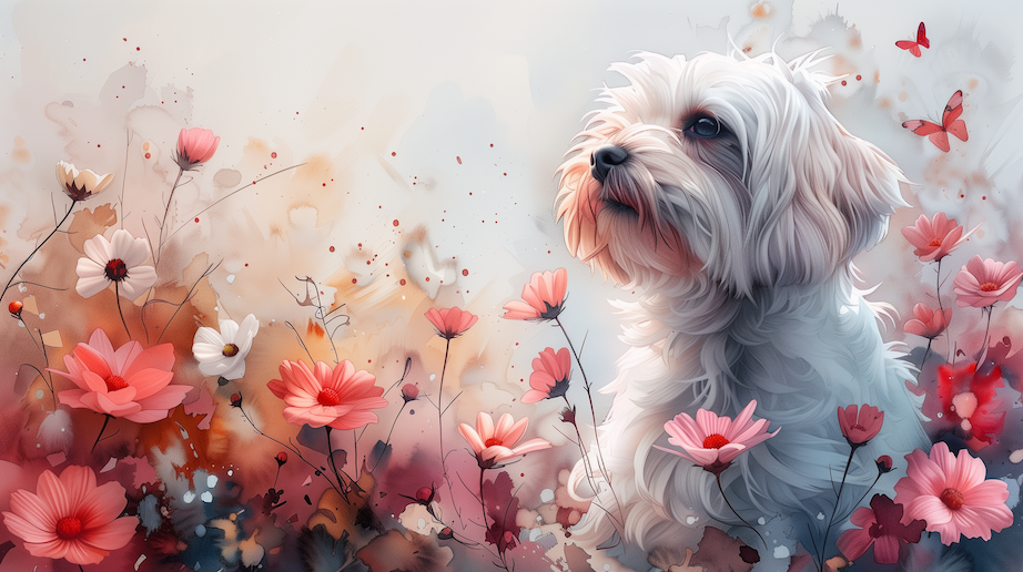 Coton de Tulear Art with Flowers and Butterflies