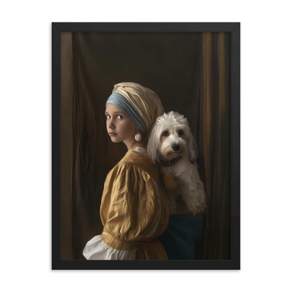 A Coton De Tulear dog stars in the painting "Girl with a Pearl Earing" 