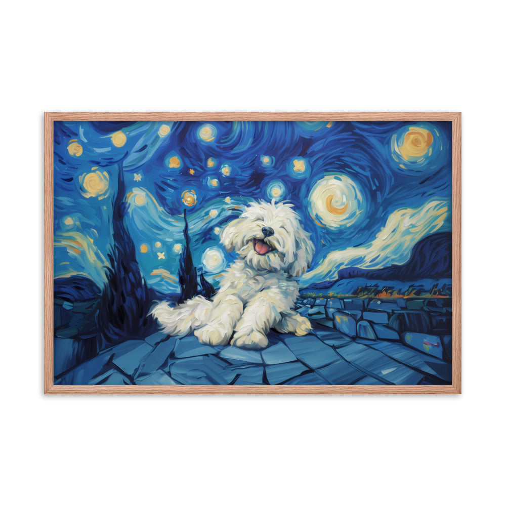 Van Gogh's Starry Night with a Happy Coton de Tulear.