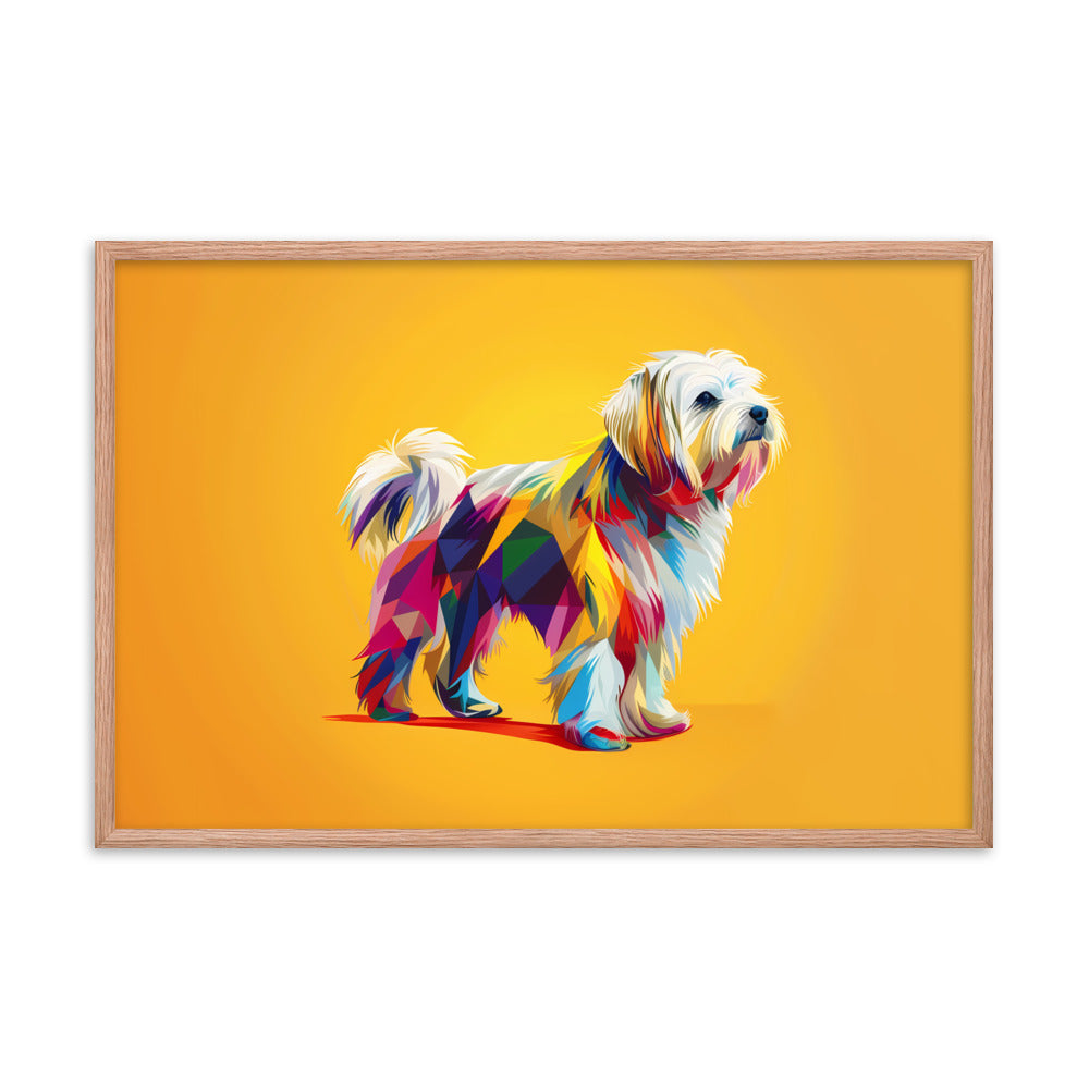 A Geometric Coton de Tulear Graphic with origami inspired color blocks.