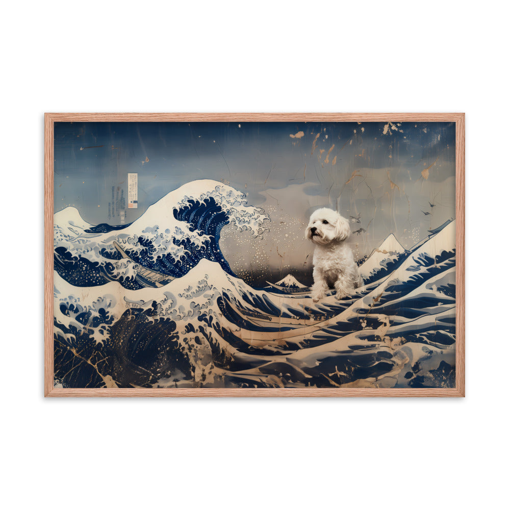 Coton De Tulear dog in Japanese Ocean Painting