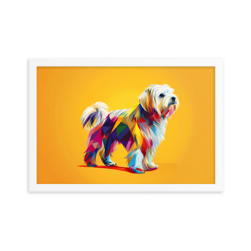 A Geometric Coton de Tulear Graphic with origami inspired color blocks.