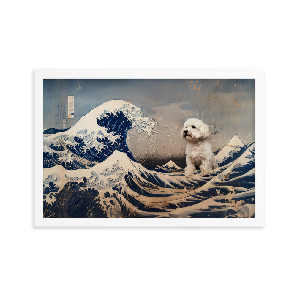 Coton De Tulear dog in Japanese Ocean Painting