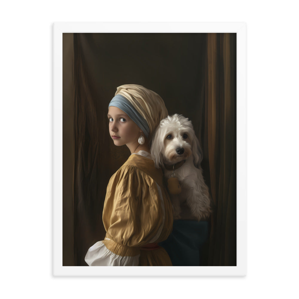 A Coton De Tulear dog stars in the painting "Girl with a Pearl Earing" 