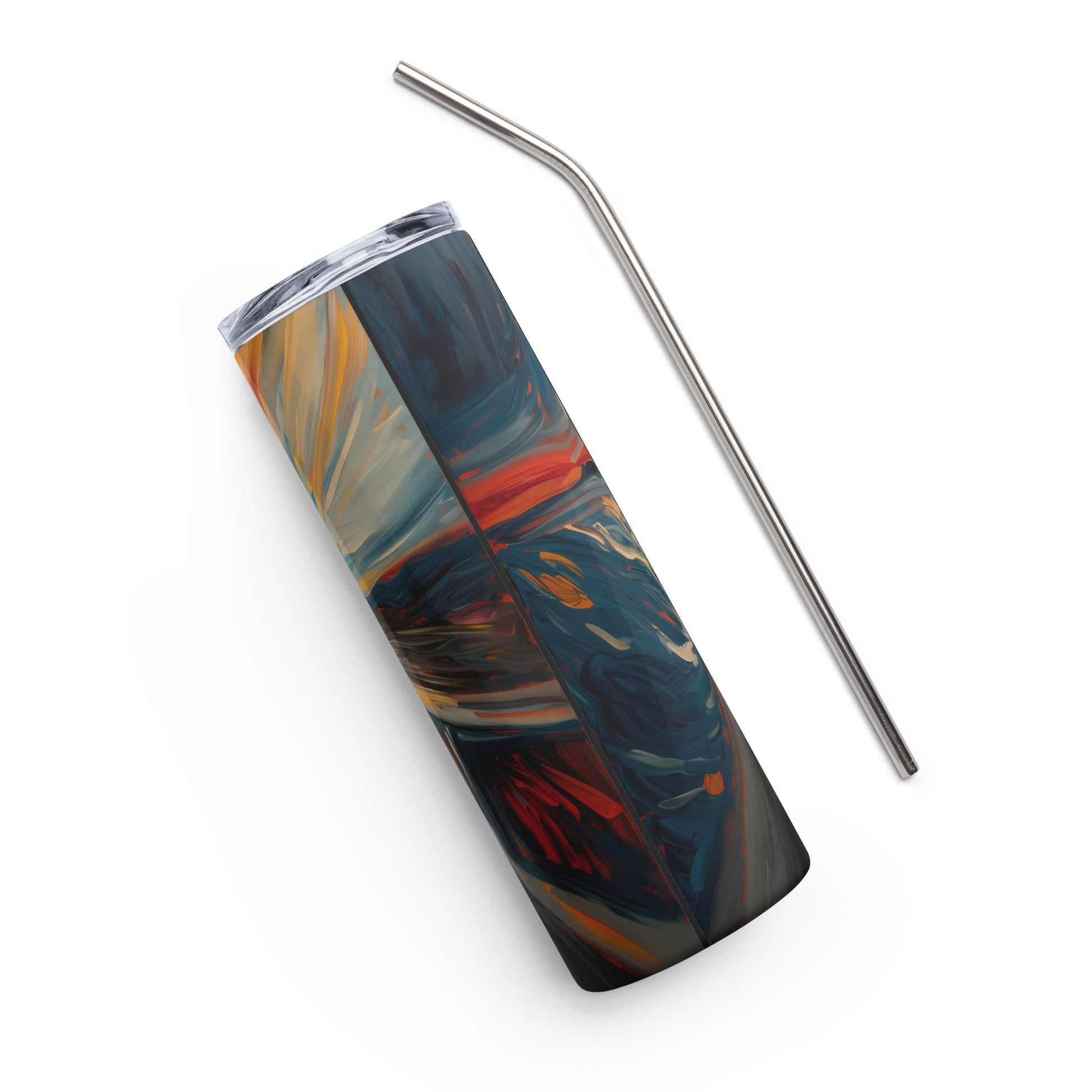 Coton de Tulear-themed stainless steel tumbler with colorful artistic design and metal straw.