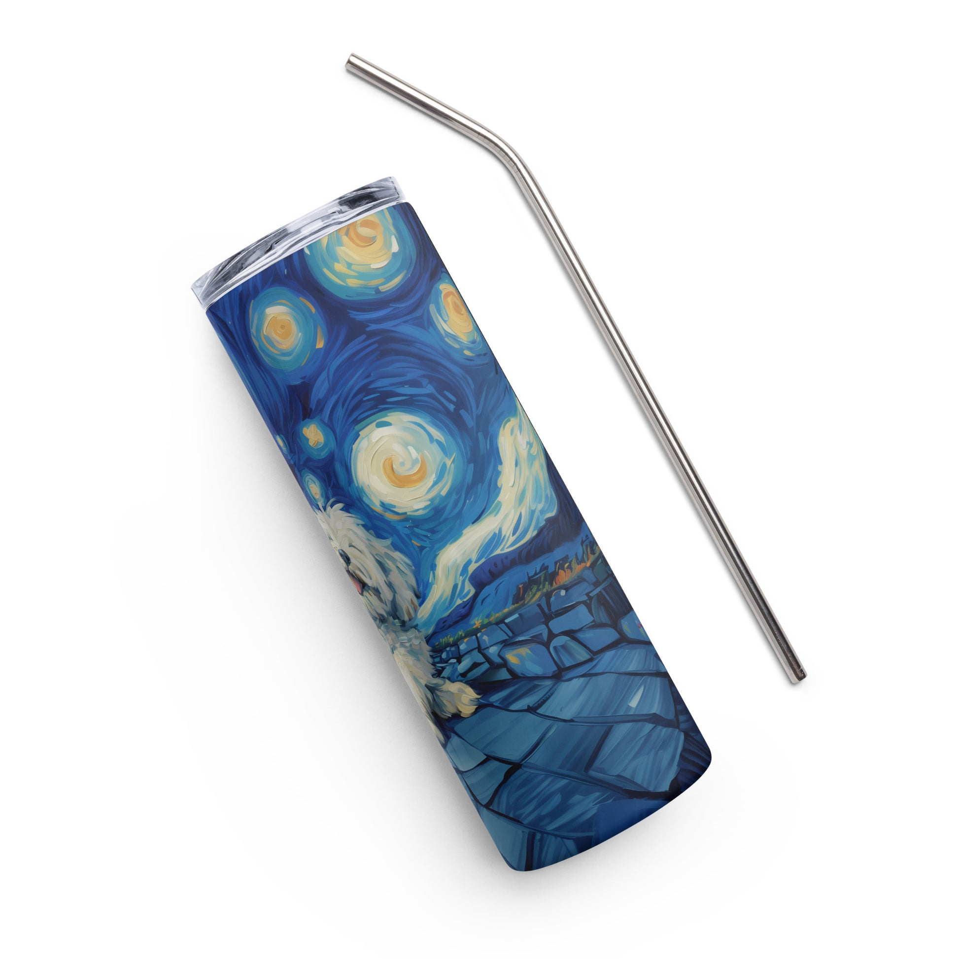 Coton de Tulear in a Starry Night Painting Stainless Steel Tumbler