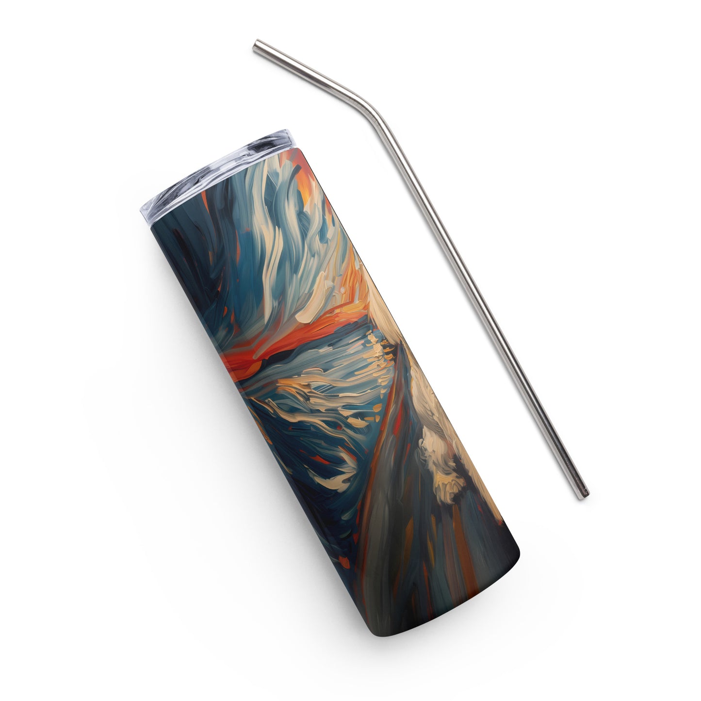 Coton de Tulear-themed stainless steel tumbler with colorful artistic design and metal straw.