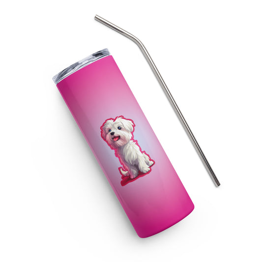 A Coton De Tulear dog Anime character standing and smiling on pink tumbler