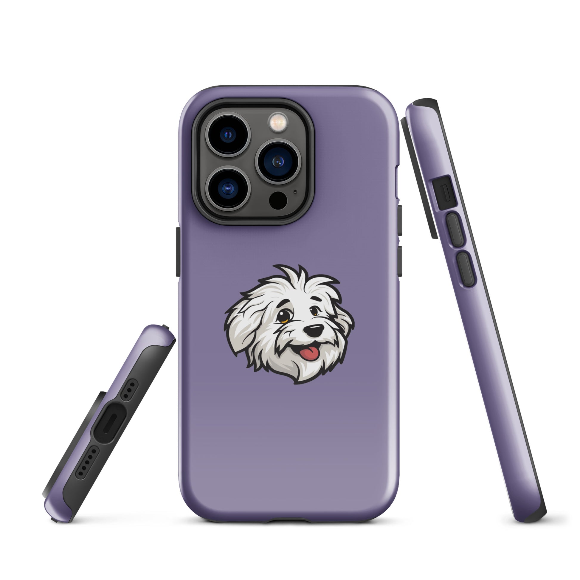 Phone case featuring the Coton de Tulear Shop’s mascot, Sebastian. 