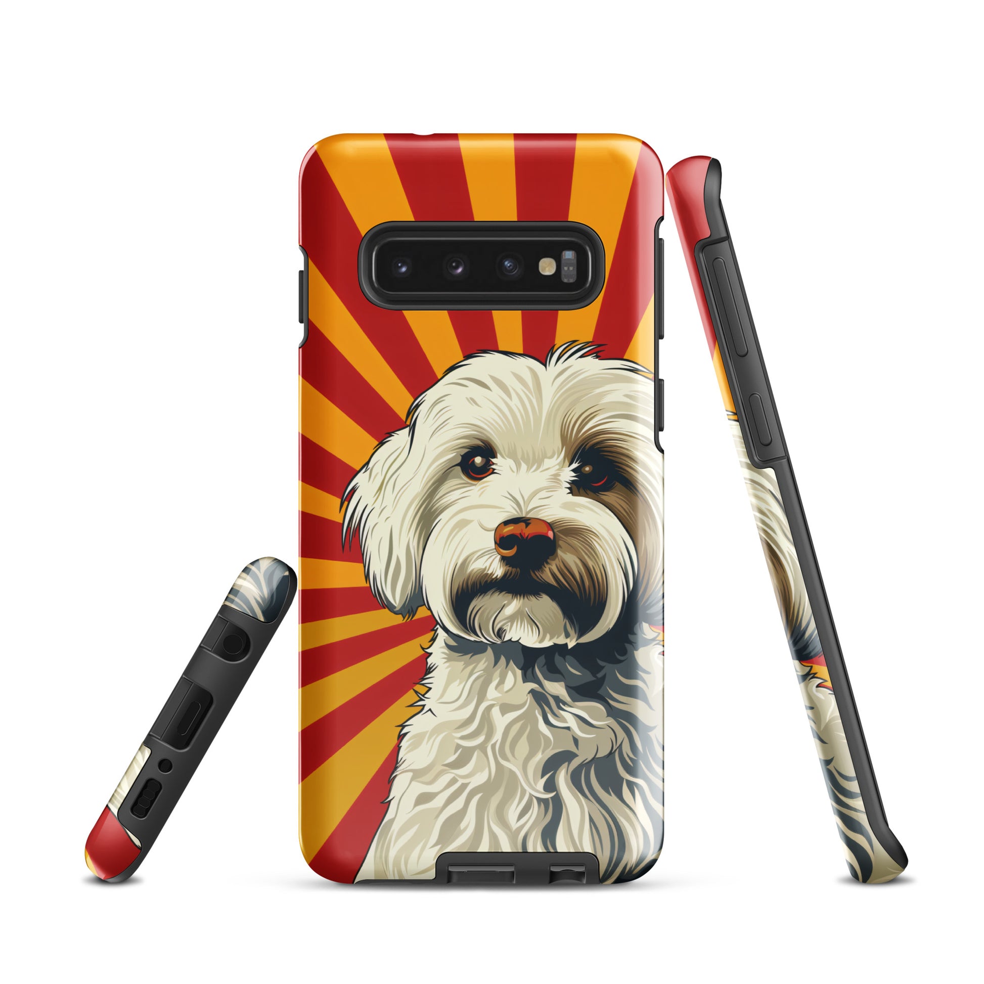 Coton De Tulear dog Pop Art with Yellow and Red rays in the background