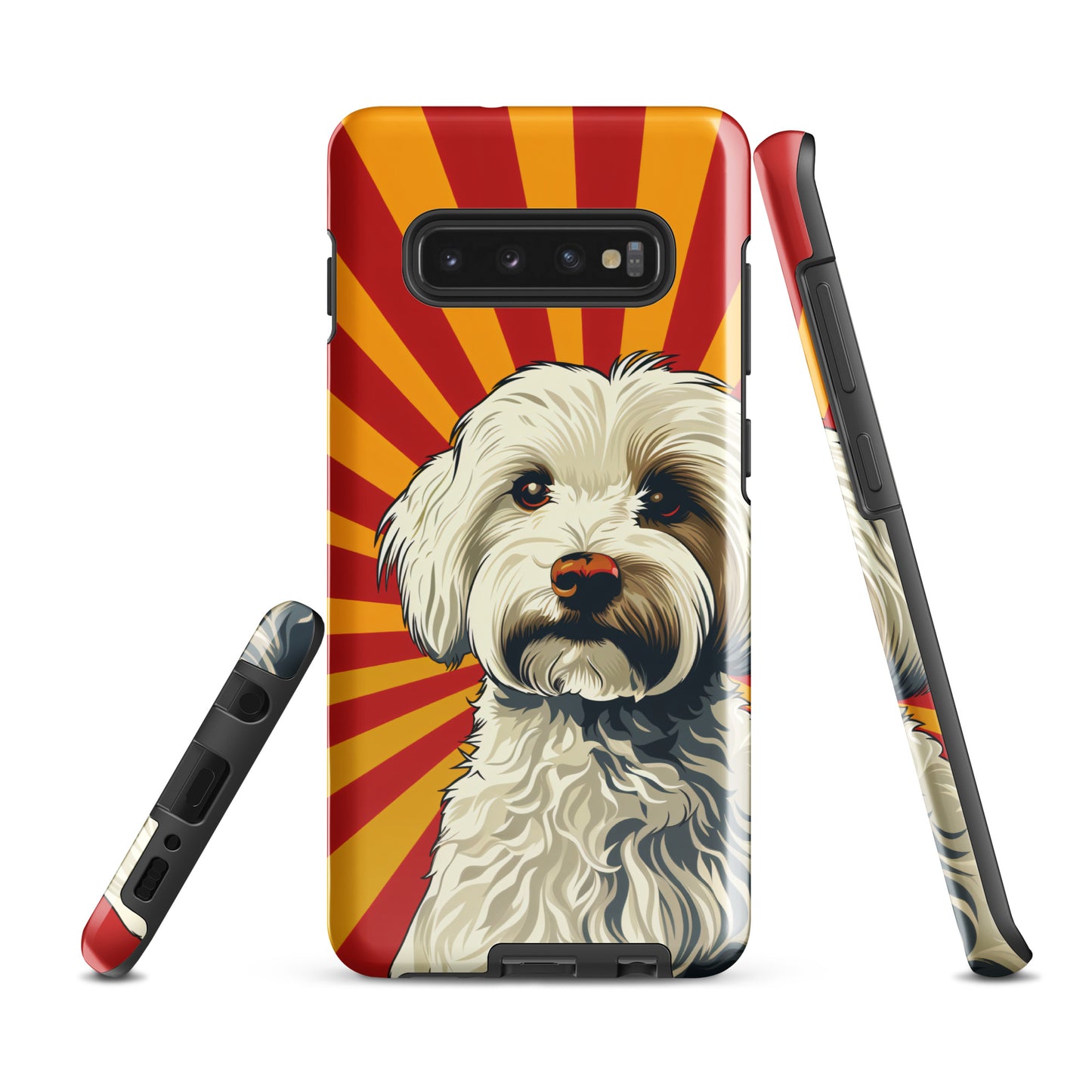 Coton De Tulear dog Pop Art with Yellow and Red rays in the background