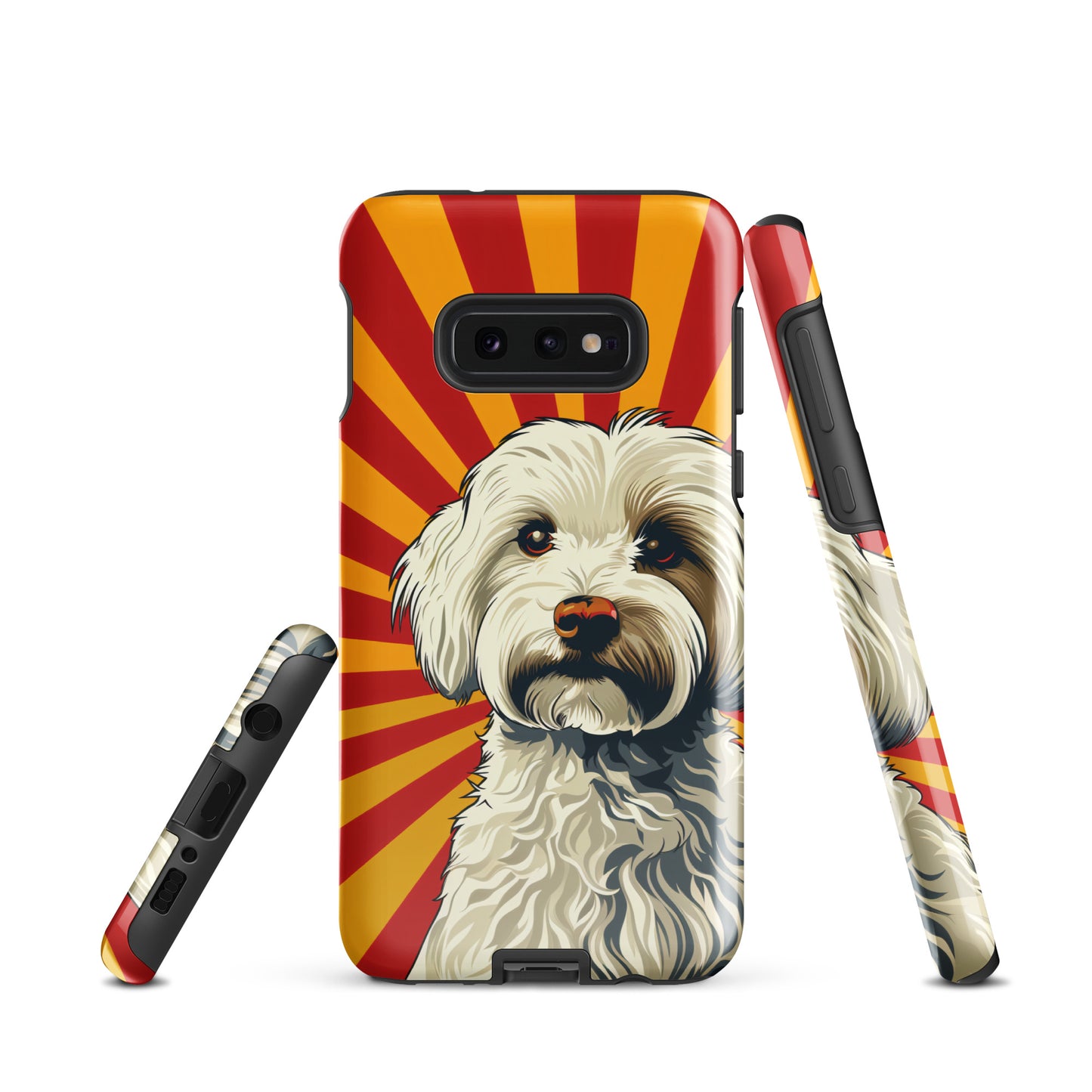 Coton De Tulear dog Pop Art with Yellow and Red rays in the background