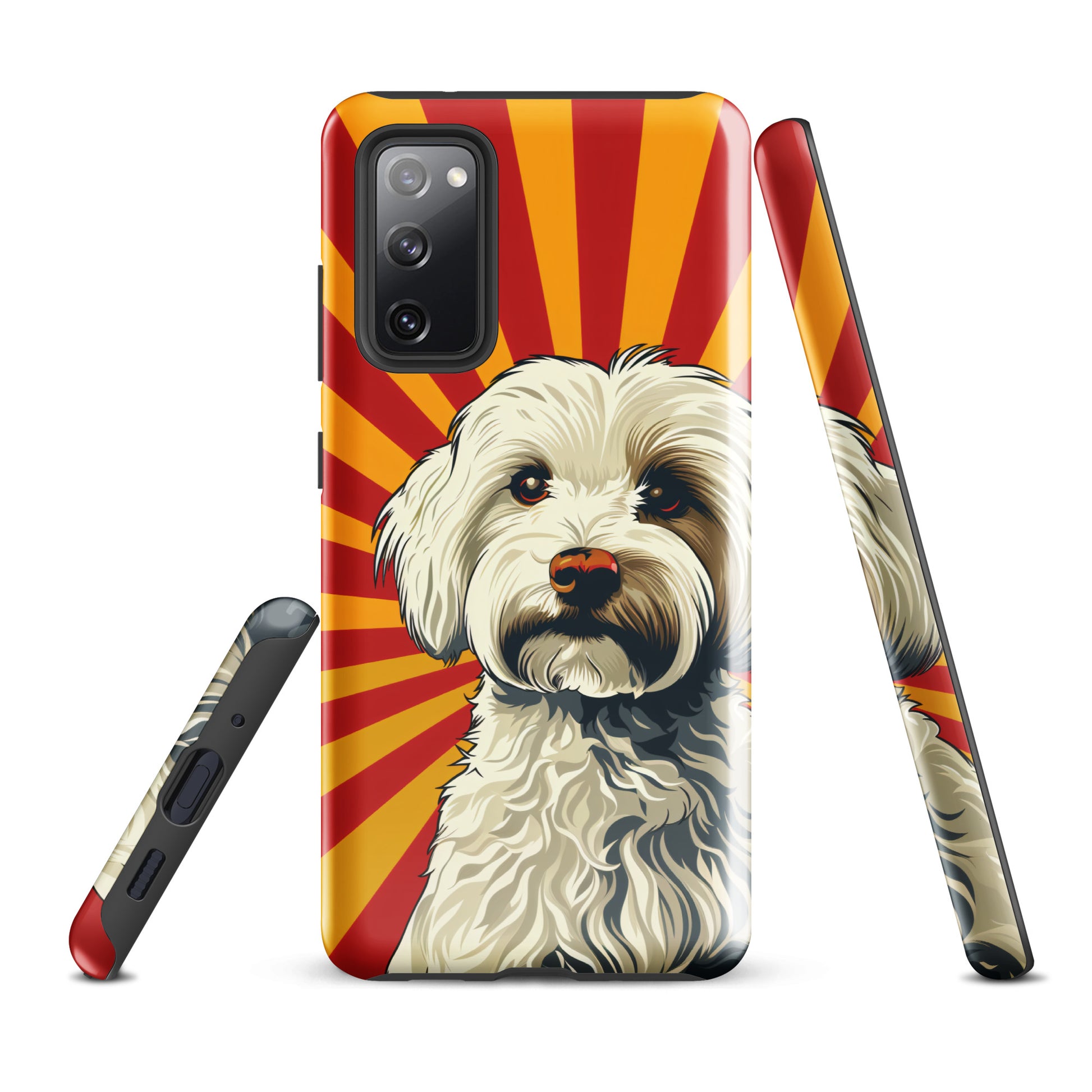 Coton De Tulear dog Pop Art with Yellow and Red rays in the background