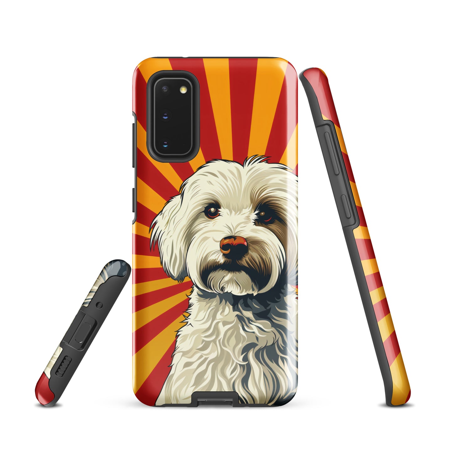 Coton De Tulear dog Pop Art with Yellow and Red rays in the background