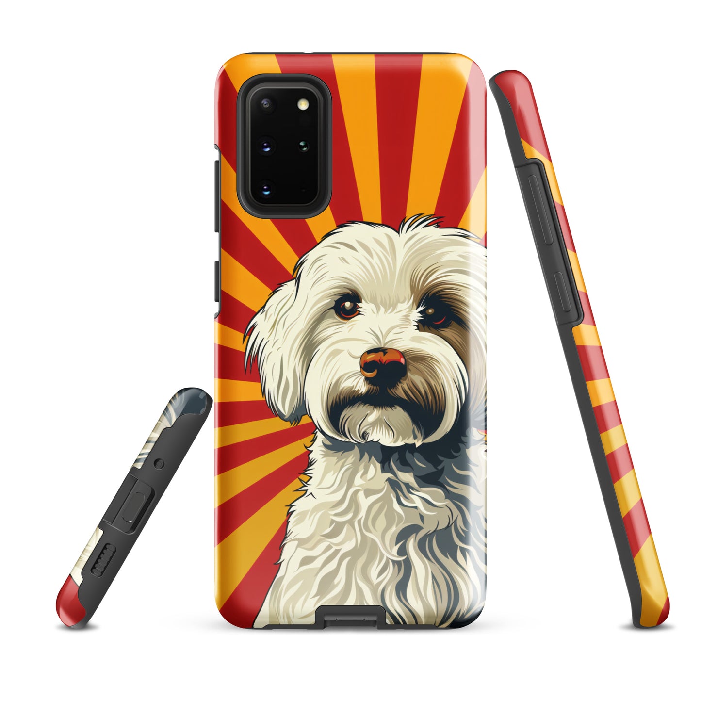 Coton De Tulear dog Pop Art with Yellow and Red rays in the background